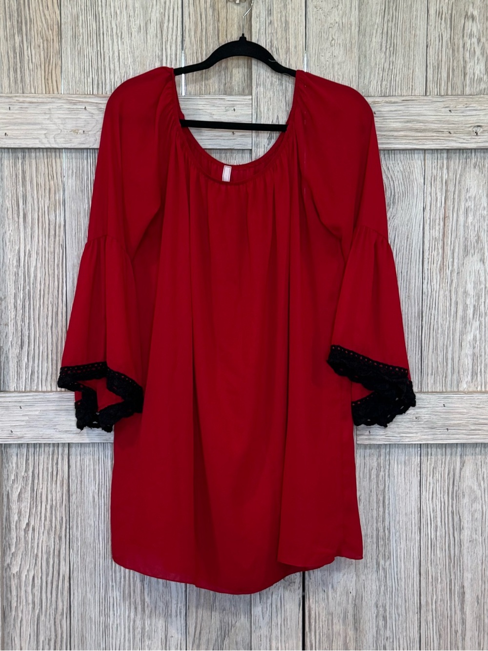 Compass Red Bell Sleeve Tunic/Dress with Black Lace Trim Sz Large
